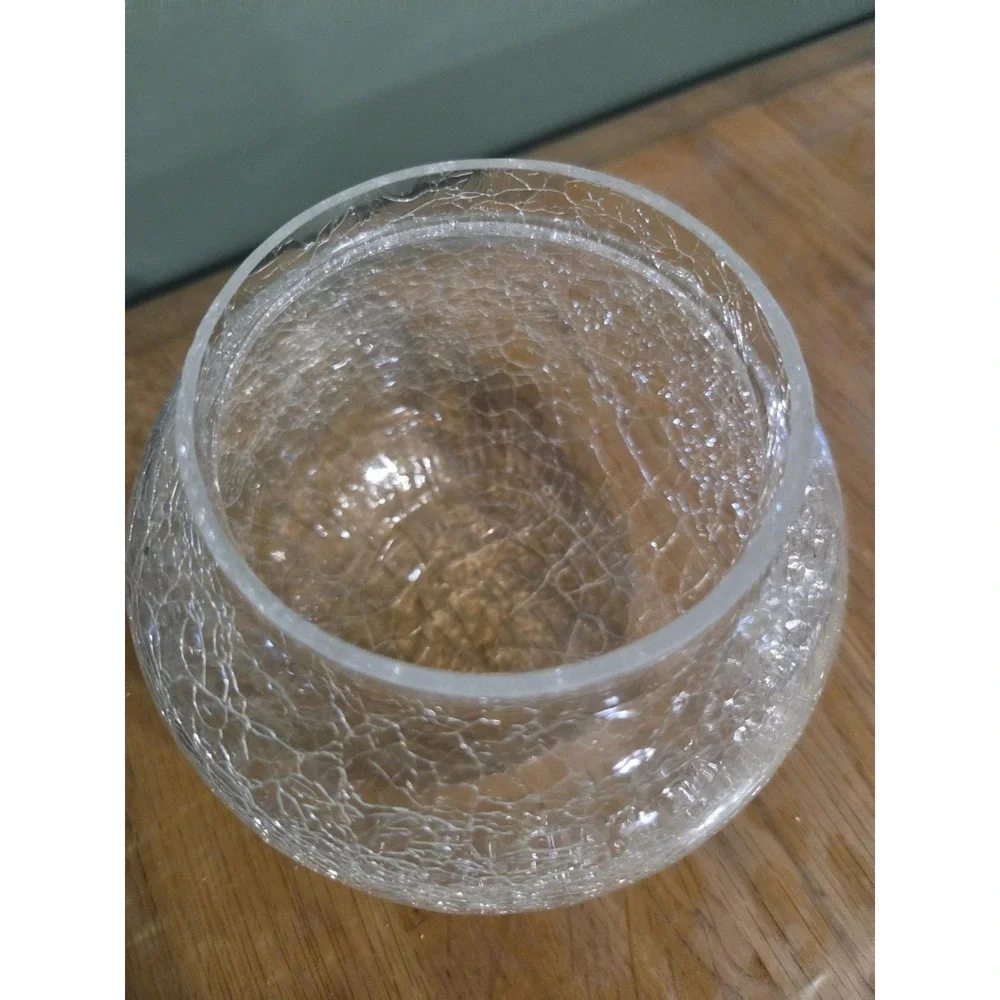 Clear Crackle Glass Globe Candle Holder